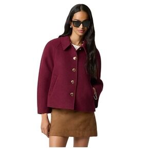 J. Crew Cropped Wool-Blend Swing Coat Capelette Vintage Burgundy L‎